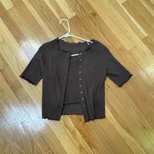 Clo - Brown Cardigan and Cropped Tank Set